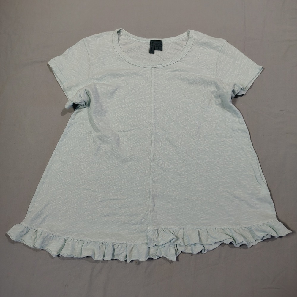 Left of Center T-Shirt Womens Small Mint Green Cotton Ruffle Hem Slub Knit Top